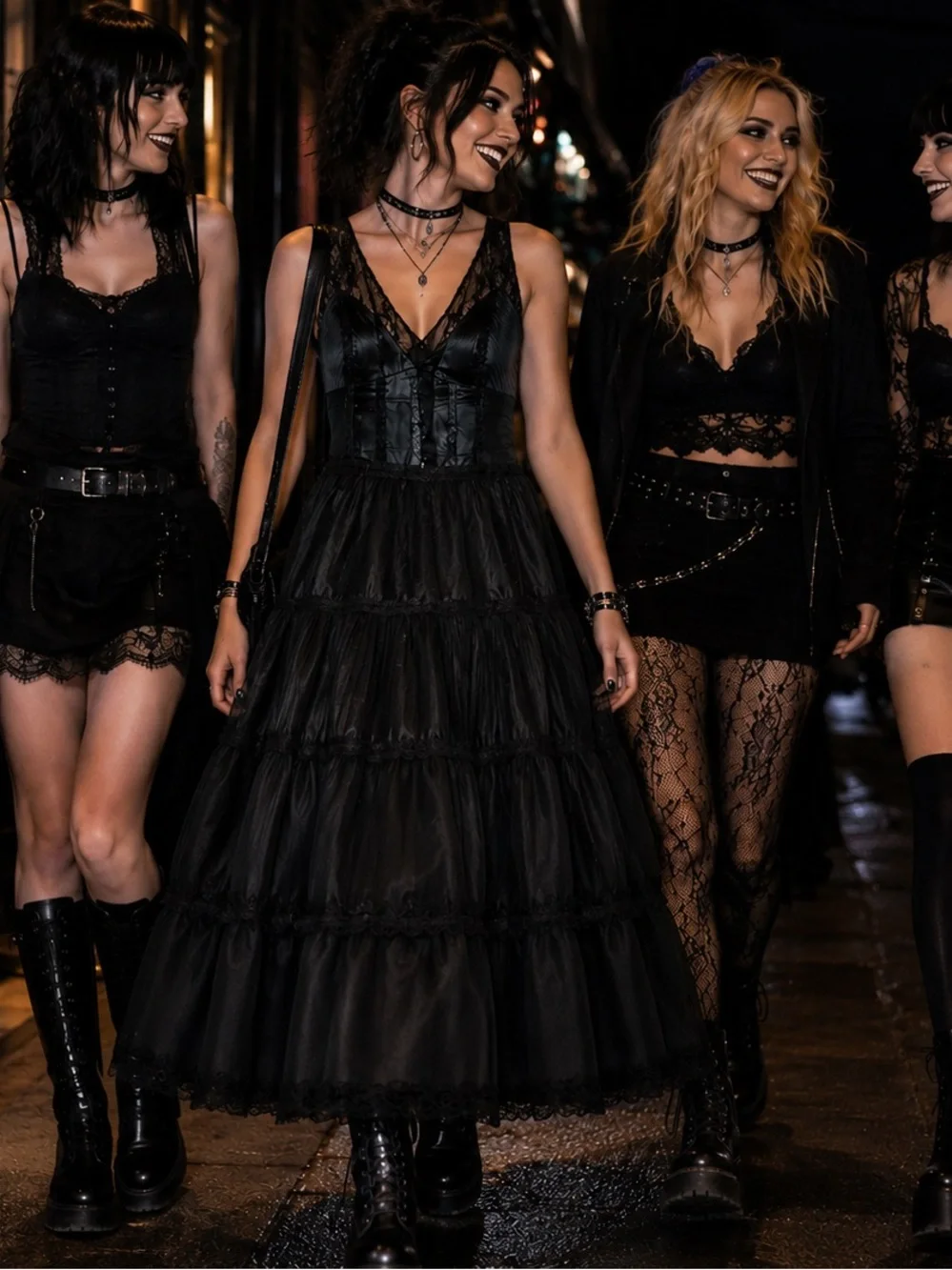 Simon Chang Black Lace V-Neck Pleated Midi Dress - Picture 15 of 15